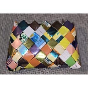 Woven Candy Wrapper Coin Purse Unique Upcycled‎ Small Zip Pouch